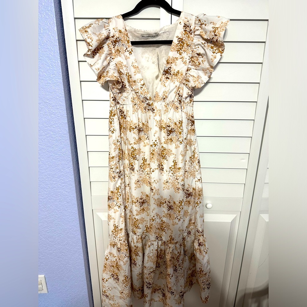 Abercrombie & Fitch Cream Maxi Dress with Gold Floral Print